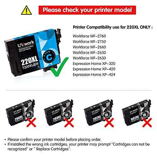 Uniwork Remanufactured 220XL Ink Cartridge Replacement for Epson 220 XL 220XL T220XL use for Workforce WF-2750 WF-2760 WF-2630 WF-2650 WF-2660 XP-320 XP-420 Printer (2 Cyan 2 Magenta 2 Yellow)