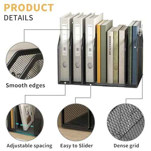 Metal 7-Section File Folder Organizer for Desk | Vertical Office File Holder | Heavy-Duty Mesh Document Sorter for Books, Binders, Laptops | Black Desk Organizer (12.8¡±x8.5¡±x7.9¡±)