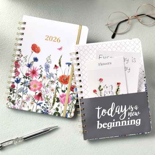 2026 Planner - Jan. 2026 - Dec. 2026, 2026 Planner Weekly and Monthly with Tabs, 6.3" x 8.4", Planner 2026, Hardcover with Back Pocket + Thick Paper + Twin-Wire Binding - Flowers