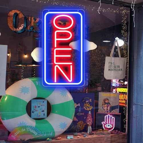 16.5" X 9" Led Neon Open Signs for Business Ultra Bright Plug In Electric Light Up Open Signs with ON/OFF Switch and 12V/2A AC Adapter for Storefront Window Bar Salon Coffee Stores (Vertical)