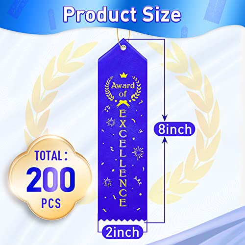Award of Excellence Ribbons Award Prize Achievement Ribbon with Event Card and Rope for Kids Competition, Sports Event, Contests, School, Office Team(200 Pieces)