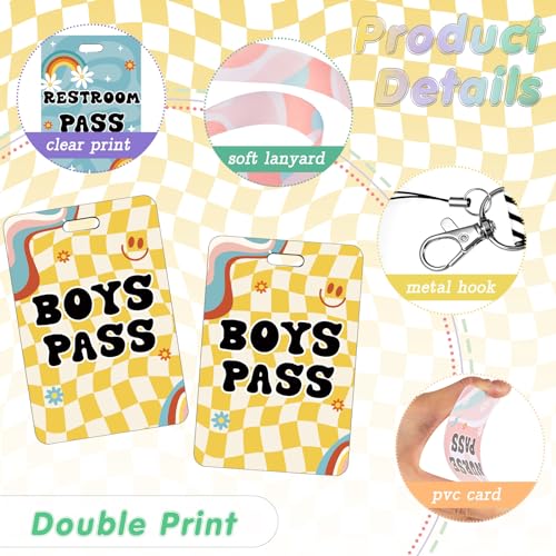 Retro Style Classroom Passes Set with Lanyards - 8 Student Identification Cards