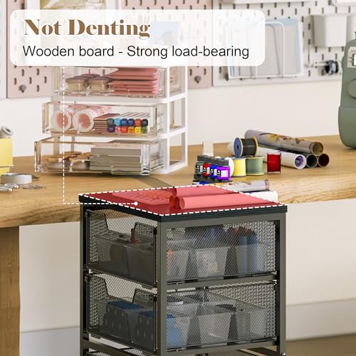 Aokitsink Black 4-Drawer Rolling Storage Cart with Wooden Top, Heavy-Duty Metal Frame