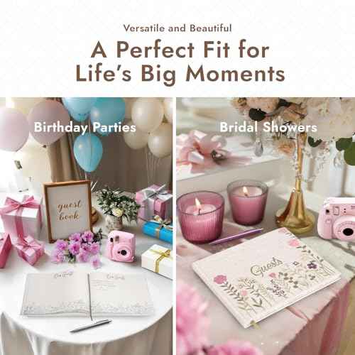Linen Embroidered Photo Wedding Guest Book - Premium Hardcover Polaroid Guestbook for Wedding Reception, Baby Shower, Bridal Shower, Funeral, Engagements -160 Pages for Messages -10.25" ¡¿ 8.25"