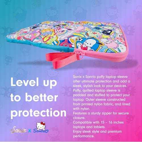 Sonix x Sanrio | Puffy Laptop Sleeve | 15-16 Inch, Quilted Pillow Puffer Laptop Carrying Case, Computer Sleeve | Hello Kitty & Friends Stickers