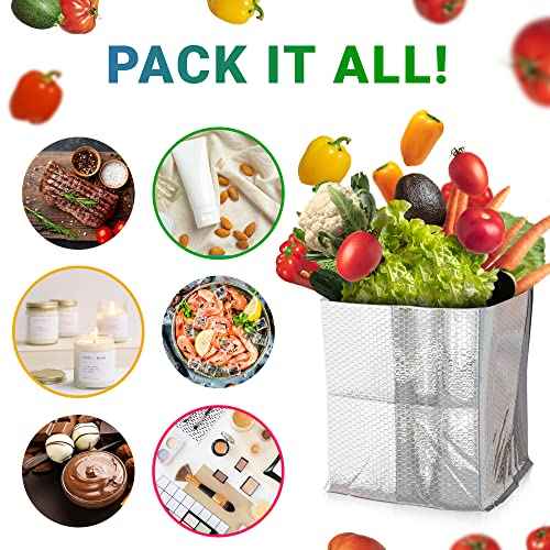 Foil Insulated Box Liners, 11 x 8.5 x 5.5 Inches. Pack of 10 Self-Seal Thermal Insulation Bag with Gusseted Bottom. Leakproof Insulated Shipping Bags for Food. Fits USPS Medium Flat Rate Box
