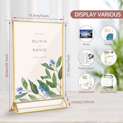 18 Pack Acrylic Sign Holder, 5x7 Inch Double-Side Gold Picture Frames Stands for Display, Vertical Table Top Sign Holders for Wedding, Party, Offices, Table Numbers, Home