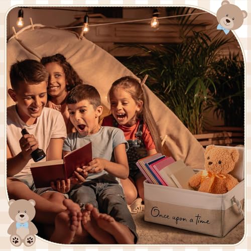 Marsui Once Upon a Time Book Storage Basket - White & Brown, 14x10x6.3 inches, 1 Pack
