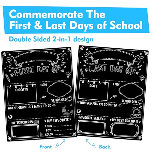WaaHome First Day of School Chalkboard Sign with 6 Colorful Liquid Chalk Markers - Black