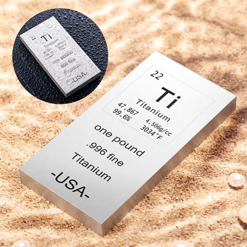 Landhoow Metal Bar 1lb Laser Engraved. 999 Pure Bullion Bar Paper Weights for Office Metal Paperweight with Chemistry Element for Collectible Gifts(Titanium)