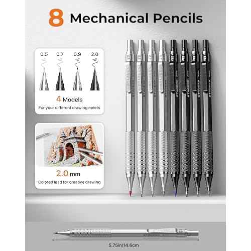 45PCS Black & Silver Metal Mechanical Pencil Set in Leather Case, 0.5, 0.7, 0.9, 2.0mm Drafting Pencils with 28 Tubes(6B 4B 2B HB 2H 4H & Colors)Lead Refills for Art Drawing, Sketching,Writing
