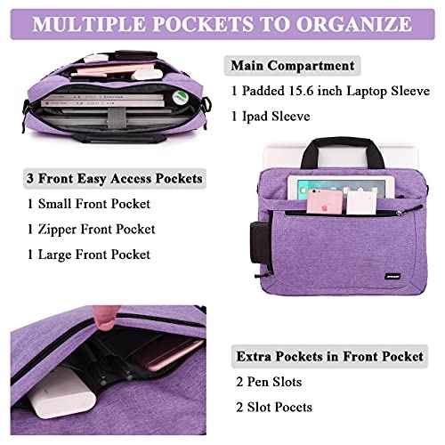 RAVUO Laptop Bag for Women, 15.6 inch Lightweight Shoulder Bag Water Resistant Shockproof Laptop Sleeve Case Business Briefcase with Shoulder Strap Purple