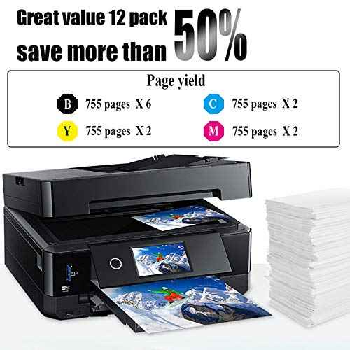 NoahArk 12 Packs T127 Remanufacture Ink Cartridge Replacement for Epson 127 T127 Use for Workforce 545 845 645 WF-3520 WF-3540 WF-7010 WF-7510 WF-7520 NX530 NX625 (6 Black 2 Cyan 2 Magenta 2 Yellow)