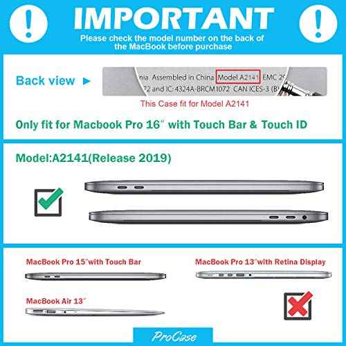 ProCase for MacBook Pro 16 2019 A2141, Heavy Duty Hard Shell Dual Layer Protective Cover with Fold Kickstand -Black