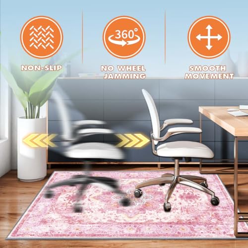 Chair mat, Office Short Pile Chair mat, Non-Slip Noise-Reducing Table and Chair Carpet, Office, Study Decorative Carpet Suitable for Wooden Floors, Laminates and Tiles (Pink, 47x59in)