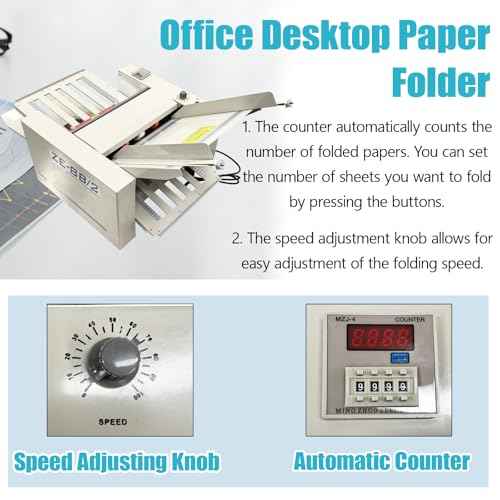 TECHTONGDA Automatic Paper Folding Machine with Counter and Adjusting Speed 110V Desktop Fold Paper 2 * 3in to 12 * 27in Fold Sizes, Max Speed 262ft/min for Offices, Schools