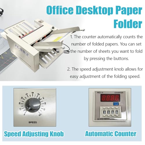 Automatic Paper Folding Machine 110V with Adjustable Speed & Counter for Office & School