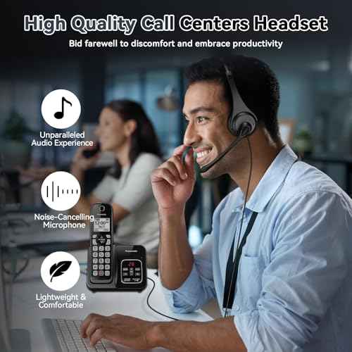 Phone Headsets for Office Phones - Corded Telephone Headset w/Noise Canceling Mic, Headset for Phones Landline Office Compatible with Polycom Plantronics Nortel Toshiba Mitel ShoreTel Deskphones etc