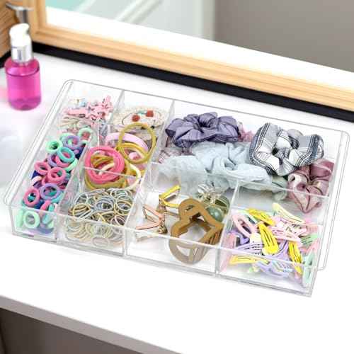 8-Section Clear Drawer Organizer, Large Acrylic Drawer Divider Tray for Desk,Bathroom,Office Makeup,Junk, Plastic Drawers Organizer 13.7" x 8.7" x 2" (8-Section)