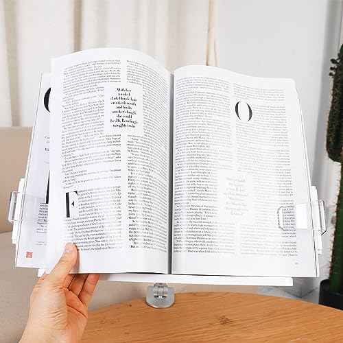 YOKIVE Book Stand for Reading, Adjustable Holder with 360¡Æ Rotating Arm & Page Clips, Portable Sturdy Book Holder, Great for Textbook (Silver, 10.3-inch)