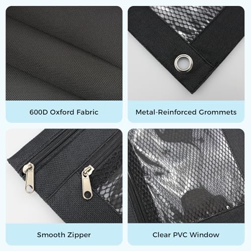 ASBEFORE Black Pencil Pouch for 3 Ring Binder with Zipper & Clear Window