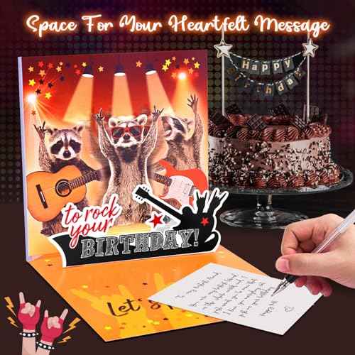 Birthday Cards, Funny MUSICAL&SHAKING Raccoon Pop-up Greeting Card Birthday Gifts for Women Men Husband Wife Kids