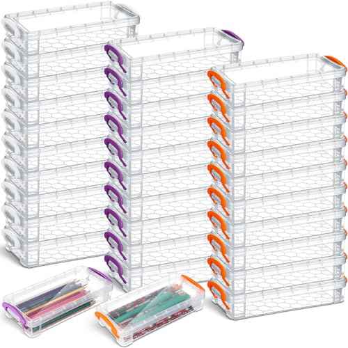 Cholemy 30 Pcs Plastic Pencil Box Bulk Large Capacity Pencil Case Crayon Box with Snap Tight Lid Stackable Organizer Container, Operation Christmas Item Bulk for Pen Stationery School Supply(Clear)