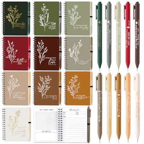 100 Pcs Christian Gift Prayer Spiral Journal with Ballpoint Pen Religious Gift for Church Pastor Clergy Appreciation Sunday School Teacher Team Employee Notebook Christmas (Retro Color)