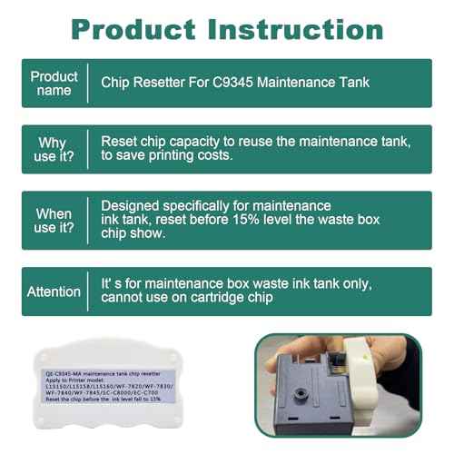 C9345 Maintenance Box Chip Resetter Compatible for ET-8550 ET-8500 ET-5800 ET-5850 ET-5880 ET-16600 WF-7310 WF-7820 WF-7840 EC-C7000 WF-7830 ST-C8090 ST-C8000 L15150 L15160 L6570 L8168 L8188