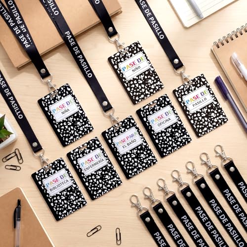 14-Pack PVC Hall Pass Lanyards with Bathroom Passes for Schools & Offices