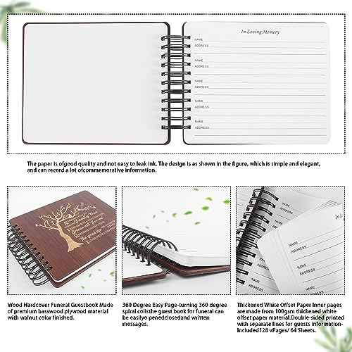 PREKIAR Funeral Guest Book Set Wooden Guest Books for Memorial Service Celebration of Life in Loving Memory with 50pcs Share a Memory Card Cards Box Table Sign and Pen (Brown- Guest Book Set #1)