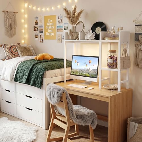 White Desk Hutch Organizer for Computer Desk & Home Office - 37" Storage Rack