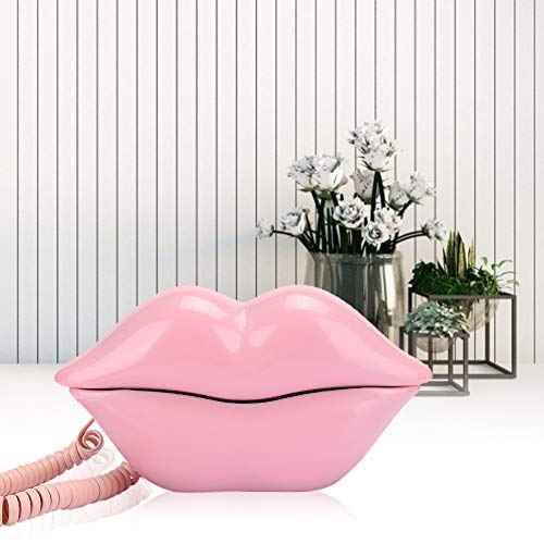 Corded Lips Telephones, European Style Landline Phone Home Desk Telephone Fashionable Sexy Pink Lips Shape Desktop Landline Phone Wired Telephone Decoration for Home, Office, Shops (Pink)