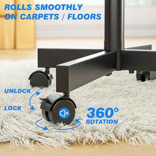 Rfiver Mobile TV Stand for 23-60 Inch LCD LED Flat/Curved Panel Screen TVs up to 88 lbs, Rolling TV Stand with Adjustable Shelf & Tilt, Portable Floor Stand on Wheels for Bedroom, Living Room, Office