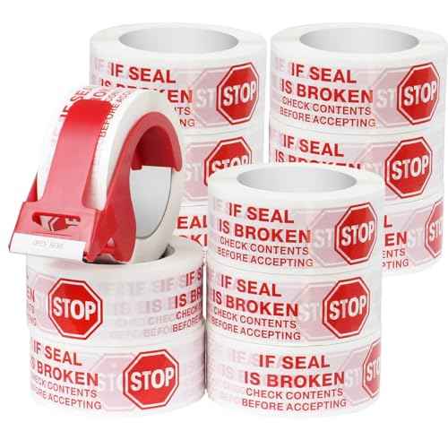 12 Rolls Security Tamper Proof Tape with Tape Dispenser 2 Inch x 110 Yards x 2 Mil Pre Printed Stop Sign Sealing Tape for Moving Heavy Duty Packing