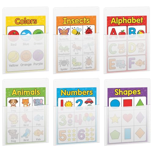 Fuutreo 6 Pack Clear Plastic Wall Pockets - 12.6 x 9.4 Inch File Organizer Set