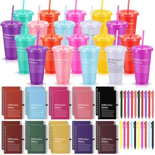 Marspark 20 Sets Difference Maker Gifts for Women Men, Christmas Employee Appreciation Gifts Bulk Inspirational Thank You Cup Motivational Notebooks with Pen for Team Teacher Coworker (Colorful)