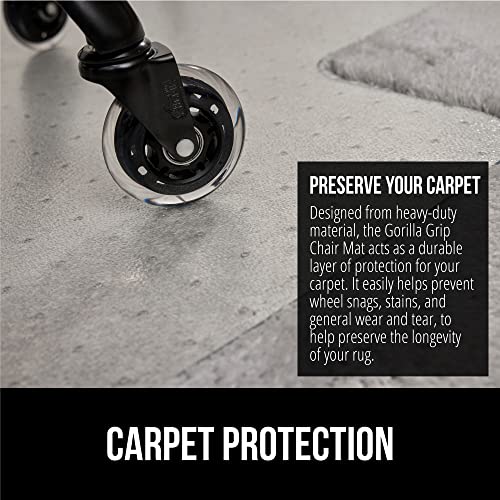 GORILLA GRIP Slip Resistant Office Chair Mat for Carpet Floors, Smooth Glide Under Desk Carpeted Floor Protector, Heavy Duty Plastic Computer Mats for Rolling Work and Gaming Chairs 29x47, Clear