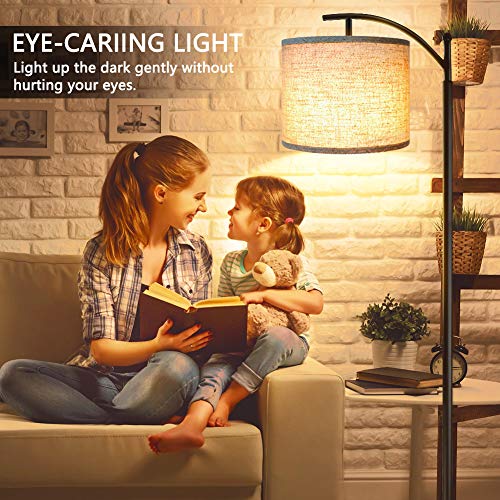 ROTTOGOON Black Floor Lamp with Beige Shade, 3 Color Temperatures LED Bulb, Tall Industrial Reading Lamp for Living Room & Bedroom, Office