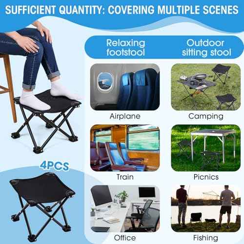 Ripeng 4 Pcs Portable Airplane Travel Foot Rest, Folding Camping Stool, Under Desk Foot Rest at Work for Long Flight, Home and Office Outdoor Hiking Fishing with Carry Bag