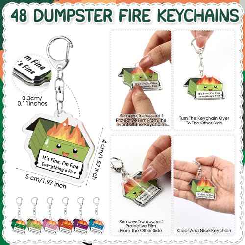 48 Sets Dumpster Fire Gifts Christmas Funny Ballpoint Pens Acrylic Keychains and Bookmarks Employee Emotional Support Appreciation Gifts Bulk for Office Coworkers Staff Team