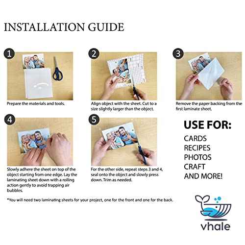 VHALE Glossy Clear Self-adhesive Overlay Laminating Sheet Contact Papers, 7 X 8 Inches, Single-sided, for Protect and Preserve Paper Art Craft Document Photo, 3.15 Mil, Pack of 100