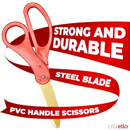 Crutello Grand Opening Ribbon Cutting Kit - Giant Gold Scissors with Red Handle & 30ft Red Ribbon 4"Wide