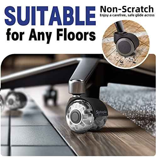 Office Chair Wheels, 2 Inch Rubber Rollers, Heavy Duty, Safe for Hardwood Floors, Carpets, Mats, Universal Size 11x22mm, Smooth and Quiet, Black, Set of 5