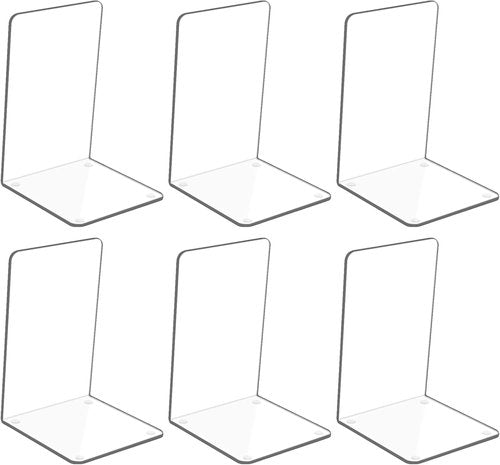 Adwikoso Clear Acrylic Bookends - 6 Pcs Non-Slip Decorative Book Holders for Heavy Books | Office Organizer