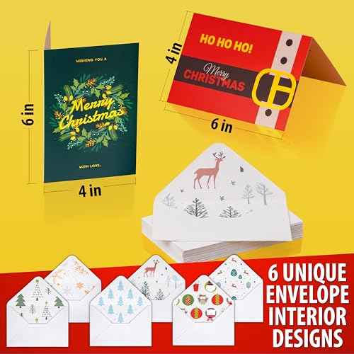24 Pack Christmas Cards with Envelopes and Stickers, 24 Festive Designs Gold Foil Glitter Christmas Card Set, 6 x 4 In with Printed Greeting Messages Inside, for Friends, Family, and Kids