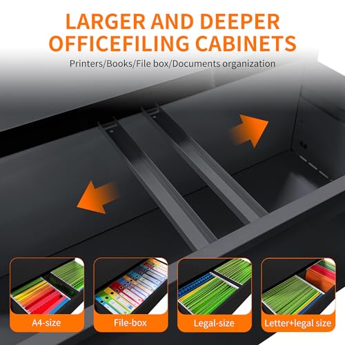 OPTYMIRA 3-Drawer Locking Lateral File Cabinet, Black, 40.4" H