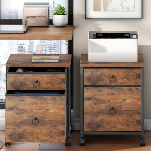 HOOBRO 2-Drawer File Cabinet with Rustic Brown Accent — Mobile A4/Letter Filing & Printer Stand BF21WJ01G1