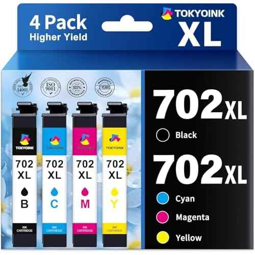 TOKYOINK 702XL Ink Cartridges Combo Pack Remanufactured Replacement for 702 Ink Cartridge 702 XL T702XL for Pro WF-3720 WF-3730 WF-3733 Printer Ink (Black, Cyan, Magenta, Yellow 4 Pack)