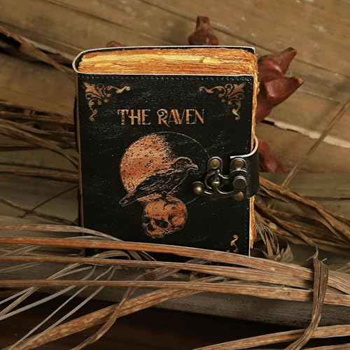 Leather Gothic Journal Magical Raven Skull Spiral Notebook Mystery Crow Journal Grimoire Witchcraft Spellwork Journal Great for Halloween and Raven Lovers Aesthetic Leather Journal for Men and Women (10 x 7 inches)